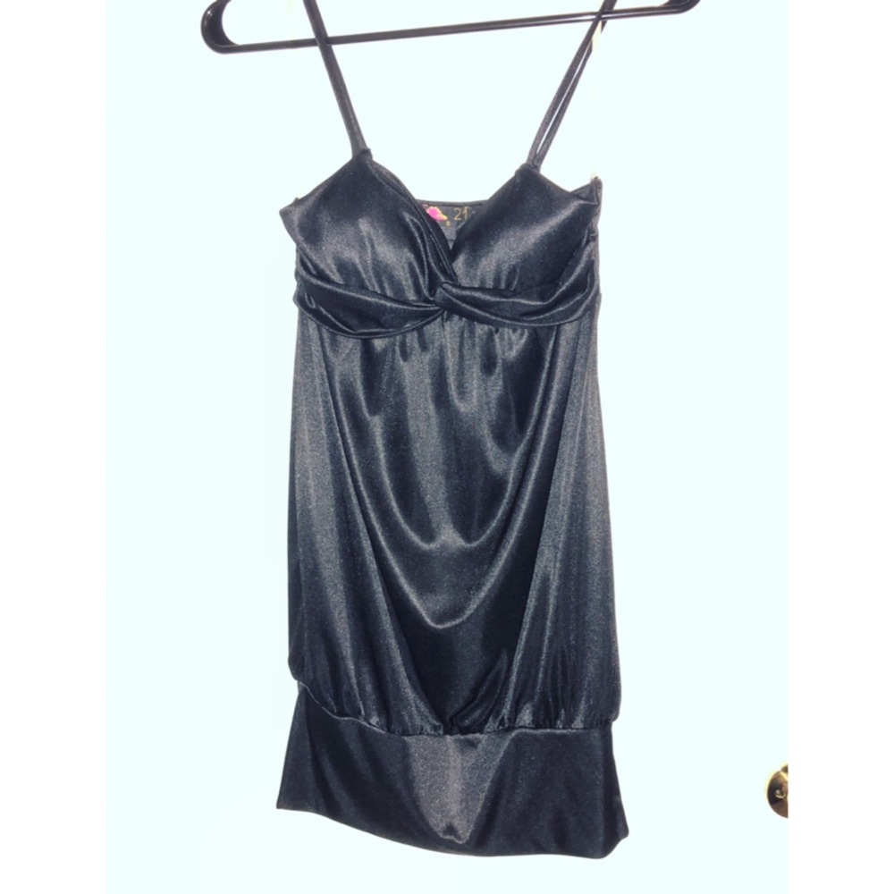 Black satin spaghetti strap mini dress